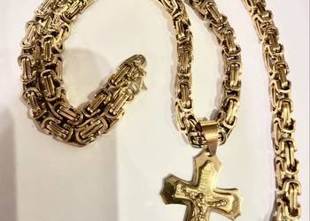 Komplet męski łańcuszek bransoletka i krzyż splot królewski bizantyjski 60c