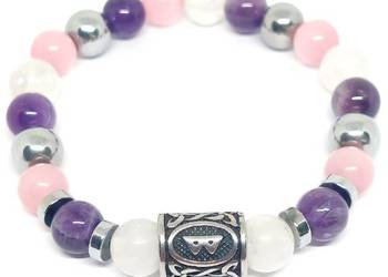 BRANSOLETKA RUNA BERKANO KAMIEŃ AMETYST STAL SZLACHETNA WYMIAR SZER.15 CM