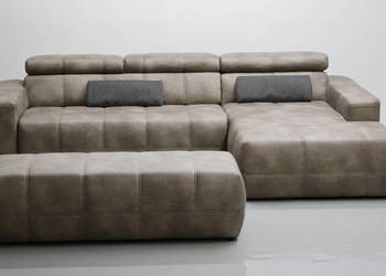 TOL Narożnik szary brązowa regulowane zagłowki kanapa rogówka + PUFA