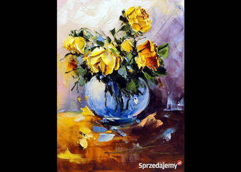 Kowalik - Róże IX - 30x40cm Obraz Olejny Kwiaty Bukiet Wazon