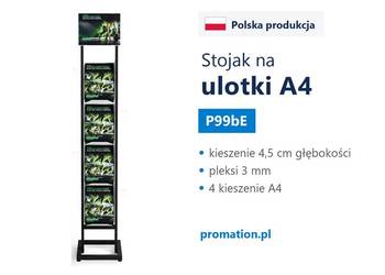 Czarny stojak na ulotki A4 z mlecznymi kieszeniami do biura i sklepu