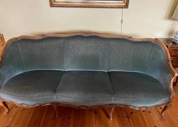 Autentyczna sofa antyczna Ludwikowska – ręczne sprężyny, XIX/XX w., welur