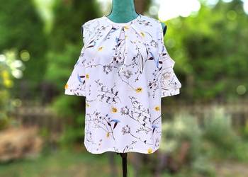 Biała bluzka floral kwiaty XL 42 cold shoulder off shoulder hiszpanka Biała bluzka floral kwiaty XL 42 cold shoulder off shoulder hiszpanka