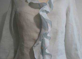 Bluzka Koszula Lniana Pastelowa Błękitny Kolor Modny Żabot Francuska Marka