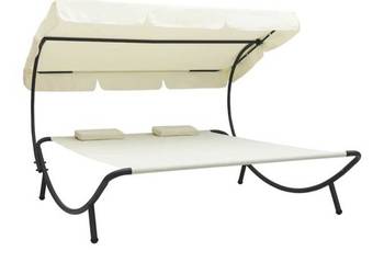 Leżak ogrodowy z baldachimem  kremowy