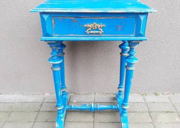 Stary stolik shabby przecierany niebieski C022