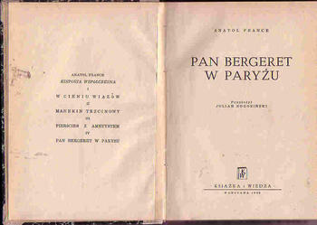 (4622) PAN BERGERET W PARYŻU – ANATOL FRANCE