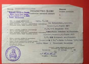 ( 1769 ) Świadectwo Ślubu, Gałuszyński