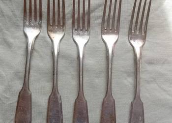 Zestaw 5 platerowanych widelców Fraget Plaque, punca z przełomu XIX i XXw.