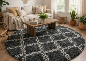 Dywan okrągły do salonu shaggy DECOR antypoślizgowy miękki puszysty 120x12…