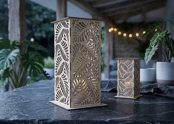 Duży drewniany lampion EKO ażurowy Liście 38x19,5 cm SzubalaArt na lampkę L
