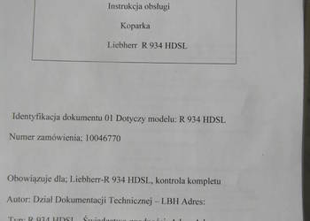 dtr instrukcja obsługi koparka liebherr R934 HDSL i inne-