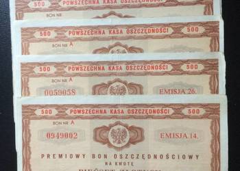 ( 236. ) Pięć Bonów Oszczędnościowych Po 500 zł.