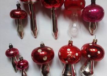 zestaw starych szklanych bombek grzybki muchomorki vintage PRL