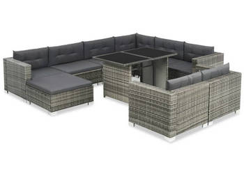 10-cz. zestaw wypoczynkowy do ogrodu poduszki rattan PE szary WM-44426