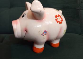 Porcelanowa Skarbonka różowa świnka duża z korkiem VINTAGE