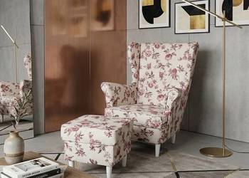 Fotel Uszak Wzorzysty Z Podnóżkiem Róże, Różne Kolory, Dostawa 0zł!