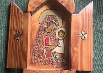 Unikatowy Tryptyk Zakopane T. Naszyński PRL Kapliczka Madonna z Dzieciątkie