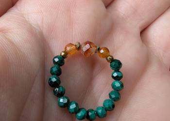 Pierścionek elastyczny kamienie naturalne agat karneol malachit prezent