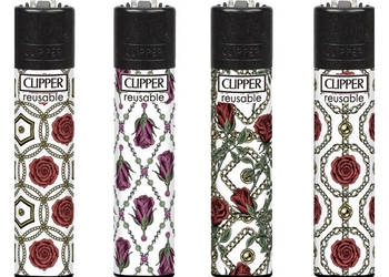 Zestaw 4 Zapalniczek Płomieniowych Krzesiwowych CLIPPER Roses And Gold