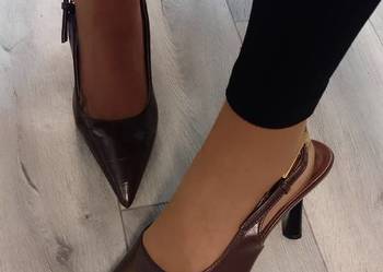 (41) Brązowe/ czekoladowe czółenka wieczorowe z odkrytą piętą , NOWE