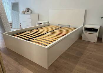 Łóżko sypialniane Tetrix 140X200 BRW biały połysk + 2 szafki nocne