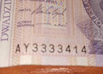 Banknot 20zł kolekcjonerski seria AY 3333