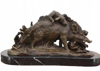 Atak Psów Na Dzika - Myśliwska Figura - Rzeźba z Brązu - Ozdoba Prezent