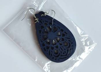 Nowe kolczyki drewniane kropelki kwiat