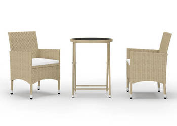 3-cz. zestaw bistro rattan PE i szkło hartowane beżowy WM-3058380