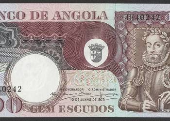 ANGOLA 100 ESCUDOS 1973 - CAMOES - STAN BANKOWY UNC