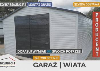 Biały + GRAFIT Garaż Blaszany Dwuspadowy z drzwiami|Garaże – Maj-Blach