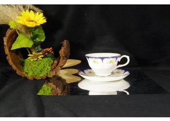 Filiżanka ze spodkiem Veroni VaBene Fine Bone China – kobalt, kwiaty, złoce