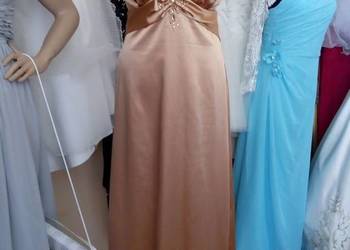 Śliczna złota sukienka z trenem rozmiar 42-44