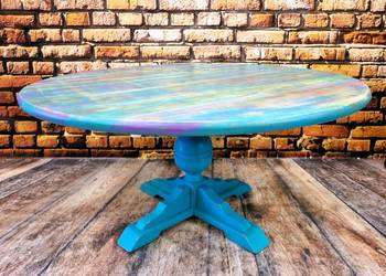 Unikatowy stolik kawowy dębowy okrągły | styl vintage loft | solidny dąb