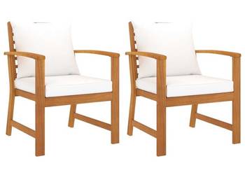 Krzesła ogrodowe, 2 szt., kremowe poduszki, drewno akacjowe（311831）