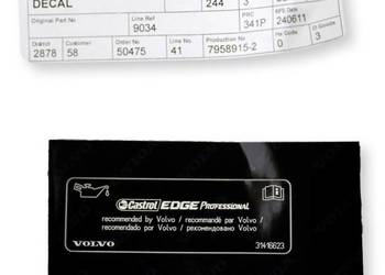 VOLVO naklejka informujaca o oleju "recommended by Volvo" OE 31416623