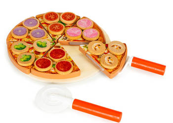 Drewniana pizza do krojenia na rzepy dla dzieci 27 elementów ECOTOYS