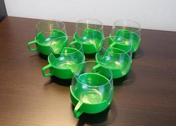 Komplet 6 szklanek z zielonym uchwytem z lat 60/70 PRL Czechosłowacja
