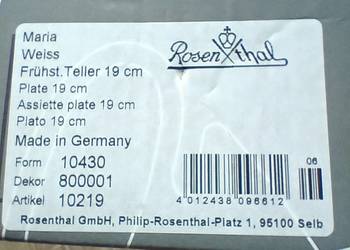 Rosenthal Biała Maria talerz deserowy 19 cm