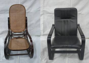 Fotel bujany bujak ratanowy skórzany drewniany