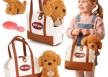 Pluszowy piesek w torebce pudel brązowy maskotka dla dziecka + szczotka do…
