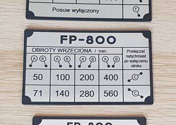 Frezarka FP 800 Tabliczka Tabliczki Tabela Obrotów