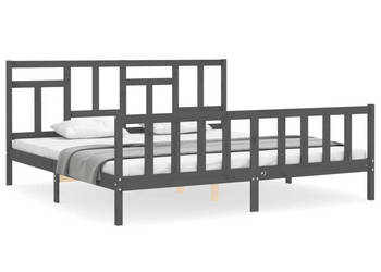 Rama łóżka z wezgłowiem szara lite drewno 200x200 cm WM-3193163
