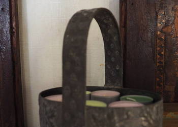 Stare Stalowe Nosidełko - Koszyk - Wybijane Zdobienia-Vintage