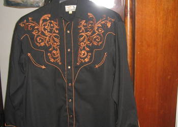 Koszula męska w stylu western, wzór teksas koloru czarnego, w stanie używan