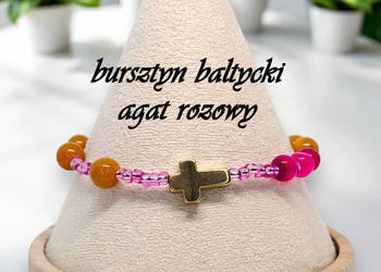 Bransoletka dziesiątka różańca BURSZTYN bałtycki, AGAT RÓŻOWY #1045 Bransoletka dziesiątka różańca BURSZTYN bałtycki, AGAT RÓŻOWY #1045