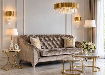 Luksusowa Sofa PRADA 3os. Pikowana Złota Kanapa -57% Okazja OUTLET