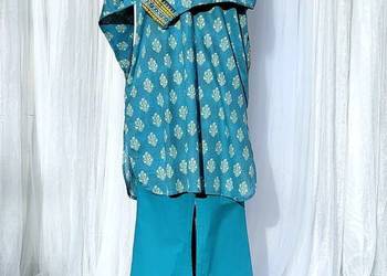 Indyjski komplet S 36 turkusowy tunika spodnie orientalny wzór kameez Bolly