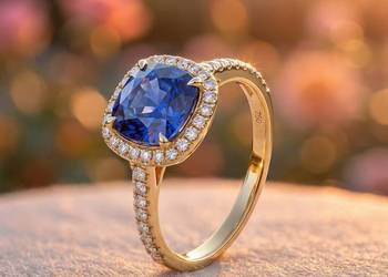 Cudowny złoty pierścionek 18K z szafirem i brylantami – Ponadczasowa elegan